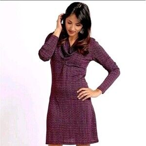 Carve Designs Maroon Colorful Geometric Cowl Neck Long Sleeve Dress sz XS